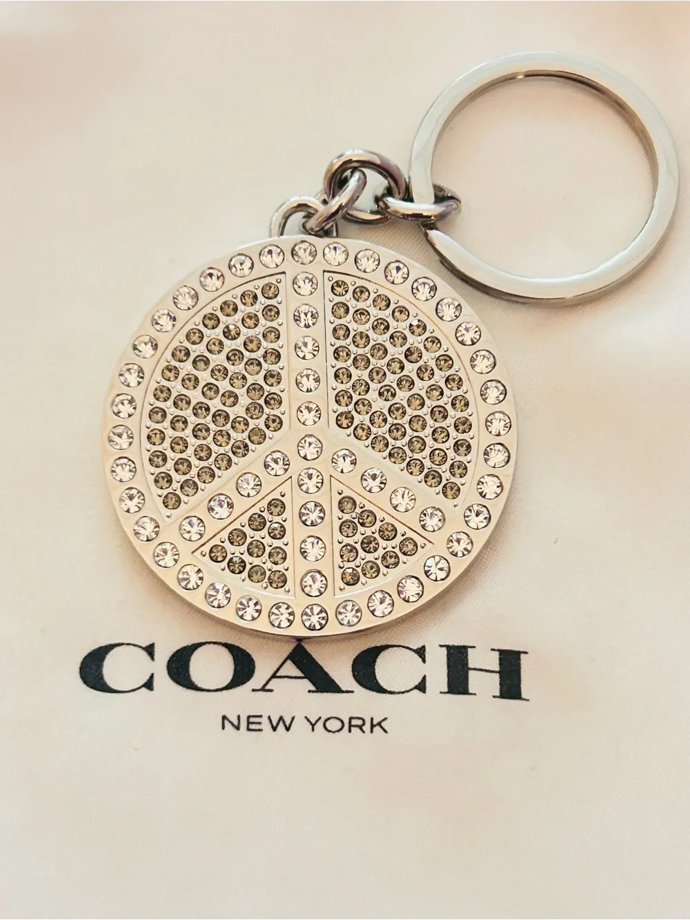NWOT RARE Coach Y2K Swarovski Peace Sign Keychain/ Bag  Charm